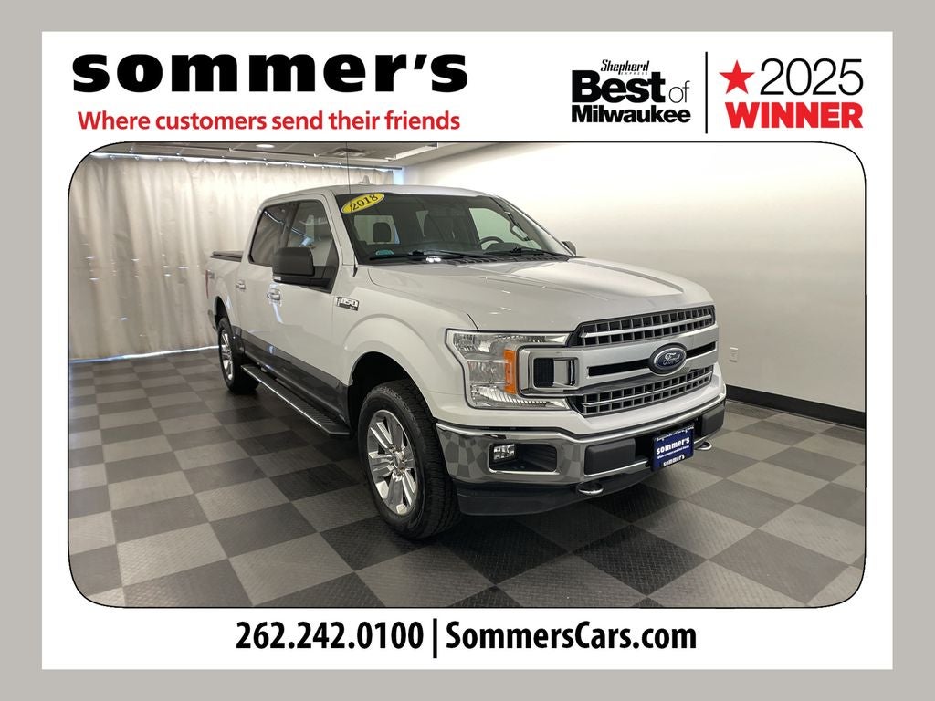 2018 Ford F-150 XLT in Oxford White — front three-quarter view