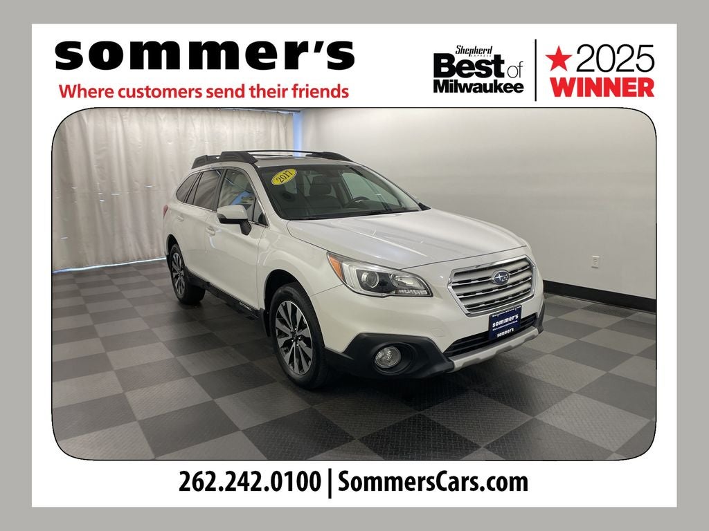 2017 Subaru Outback 2.5i Limited in Crystal White Pearl — front three-quarter view