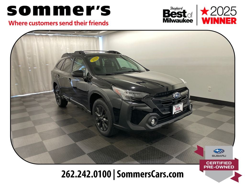2024 Subaru Outback Onyx Edition in Crystal Black Silica — front three-quarter view