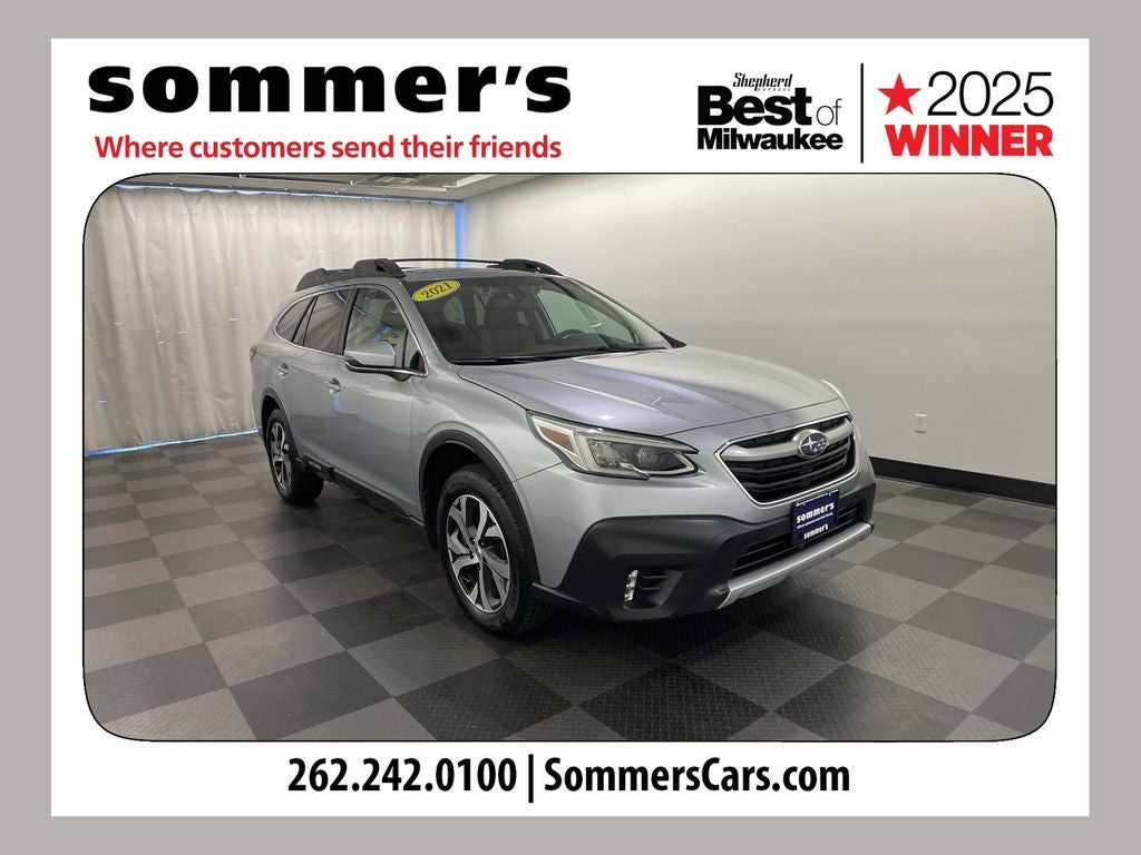 2021 Subaru Outback Limited in Ice Silver Metallic — front three-quarter view