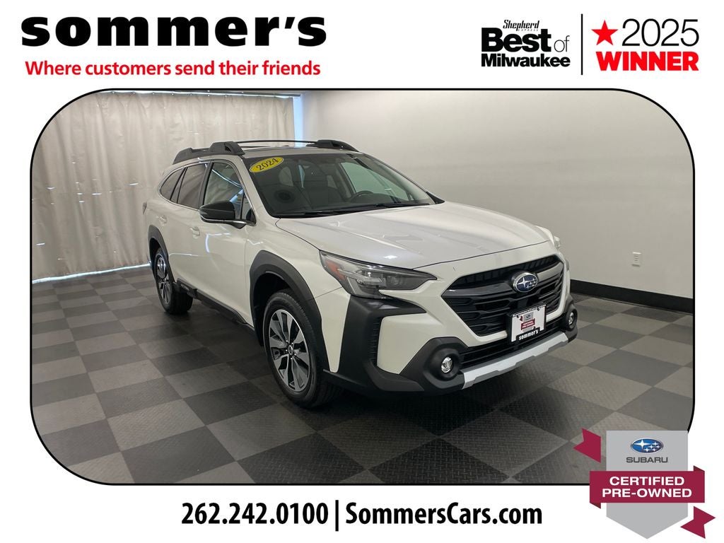 2024 Subaru Outback Limited in Crystal White Pearl — front three-quarter view