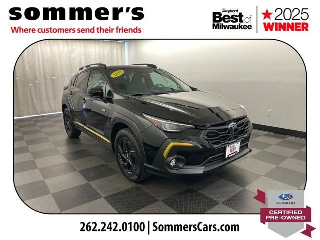 2024 Subaru Crosstrek Sport in Crystal Black Silica — front three-quarter view