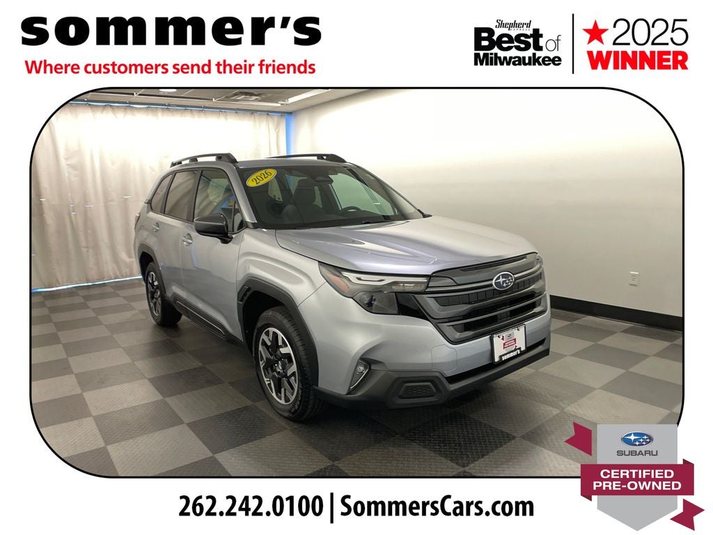2026 Subaru Forester Premium in Ice Silver Metallic — front three-quarter view
