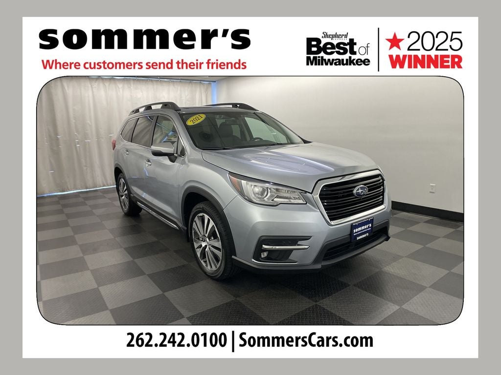 2021 Subaru Ascent Touring in Ice Silver Metallic — front three-quarter view