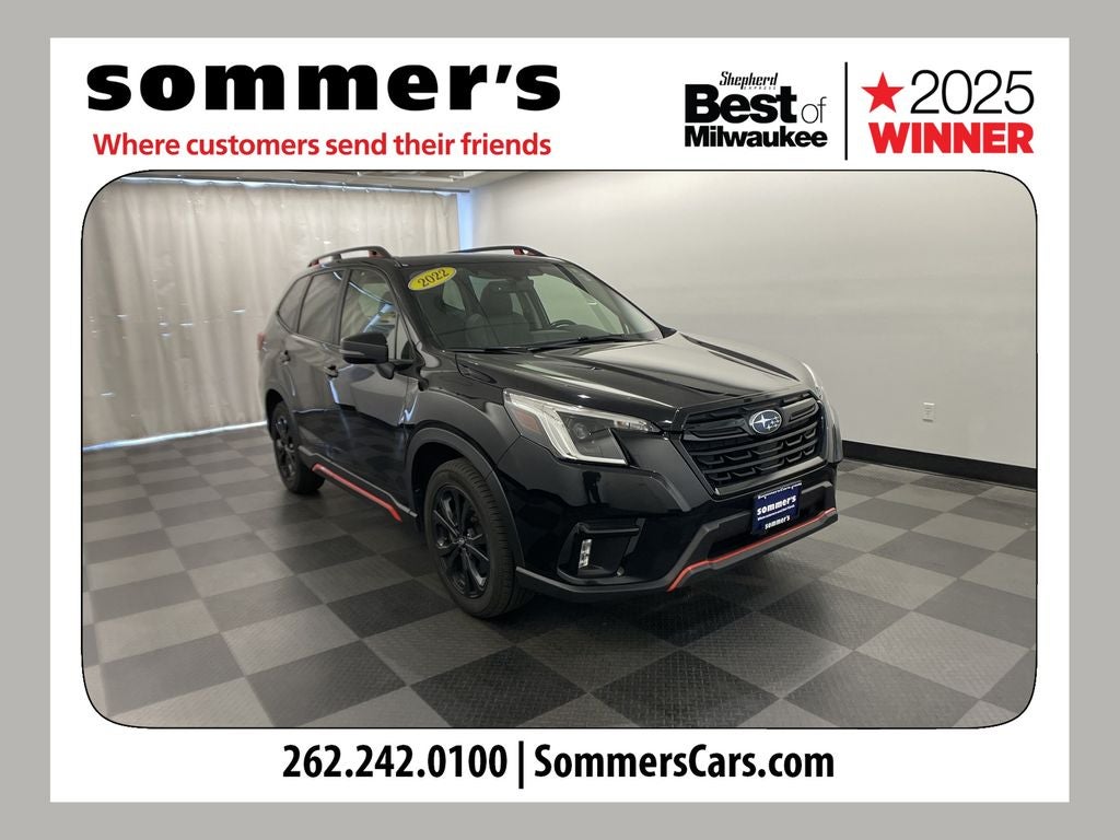 2022 Subaru Forester Sport in Crystal Black Silica — front three-quarter view