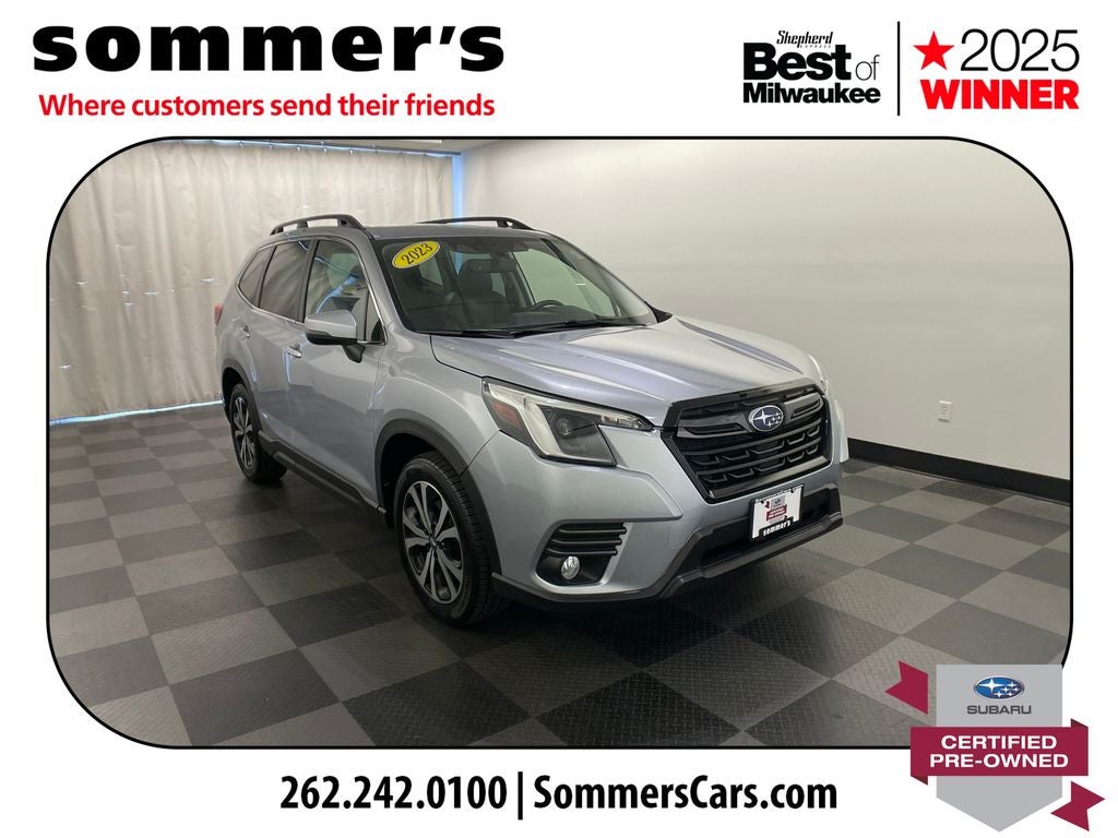 2023 Subaru Forester Limited in Ice Silver Metallic — front three-quarter view
