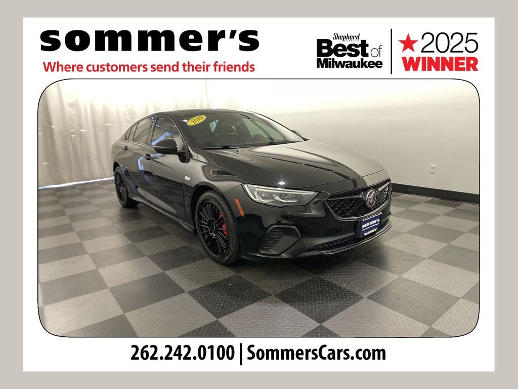 2019 Buick Regal GS in Ebony Twilight Metallic — front three-quarter view