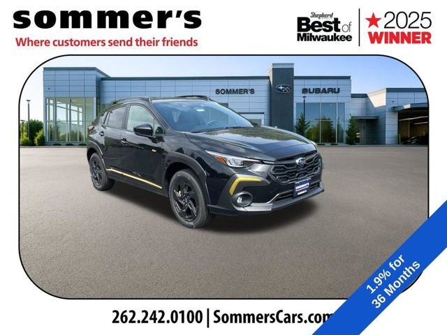 2026 Subaru CROSSTREK Sport in Crystal Black Silica — front three-quarter view