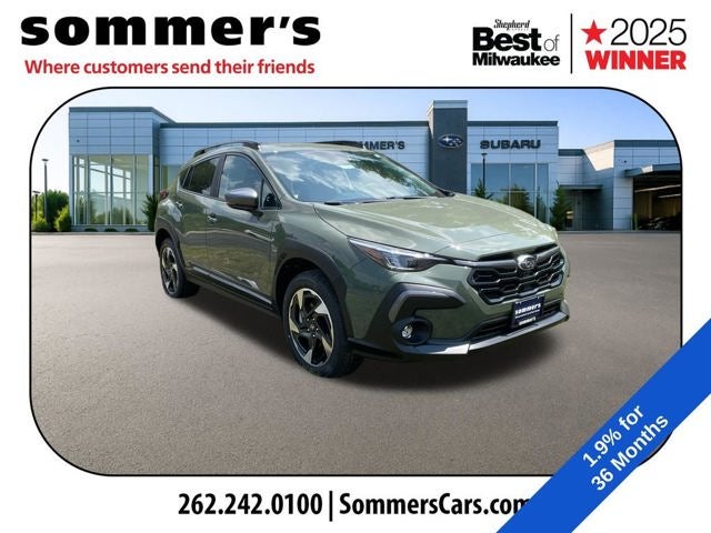 2026 Subaru CROSSTREK Limited in Alpine Green — front three-quarter view