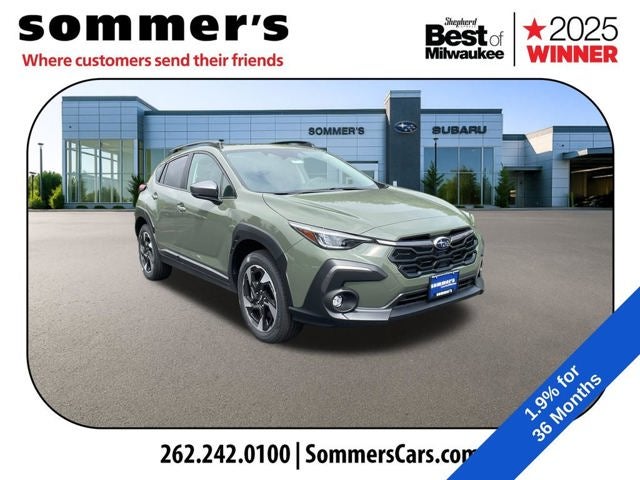 2026 Subaru CROSSTREK Limited in Alpine Green — front three-quarter view