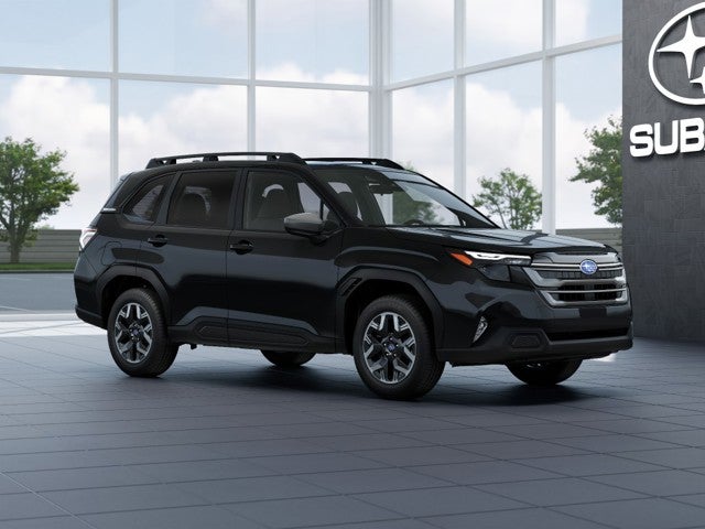 2026 Subaru FORESTER Premium in Crystal Black Silica — front three-quarter view