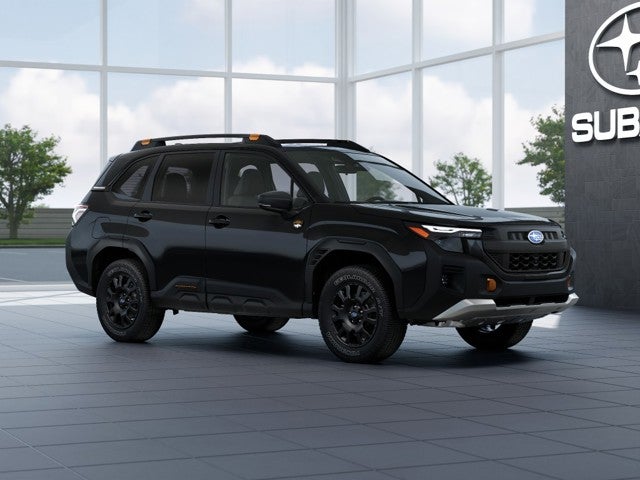 2026 Subaru FORESTER Wilderness in Crystal Black Silica — front three-quarter view
