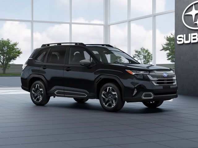 2026 Subaru FORESTER Limited in Crystal Black Silica — front three-quarter view