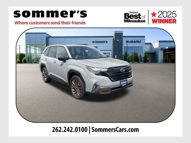 2026 Subaru FORESTER Sport Hybrid in River Rock Pearl — front three-quarter view