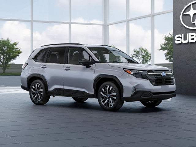 2026 Subaru FORESTER Touring Hybrid in Ice Silver Metallic — front three-quarter view