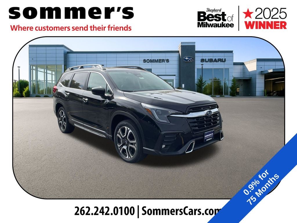 2026 Subaru ASCENT Touring 7-Passenger in Crystal Black Silica — front three-quarter view