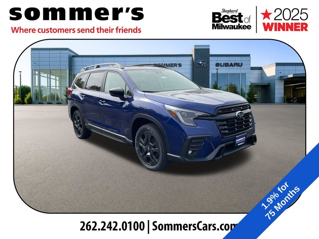 2026 Subaru ASCENT Onyx Edition Touring 7-Passenger in Sapphire Blue Pearl — front three-quarter view