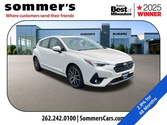 2026 Subaru IMPREZA Sport in Crystal White Pearl — front three-quarter view