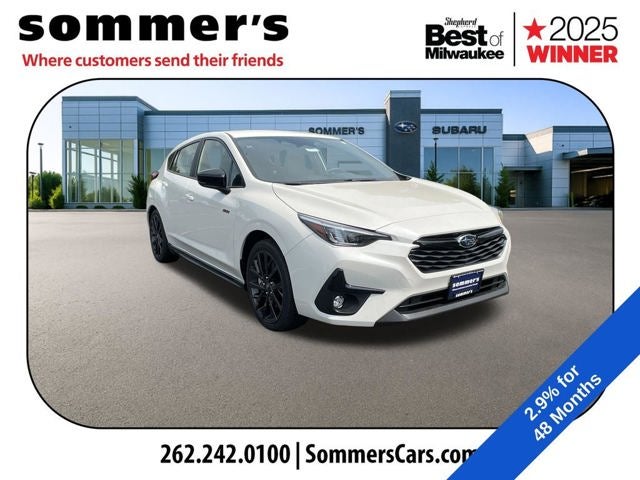 2026 Subaru IMPREZA RS in Crystal White Pearl — front three-quarter view