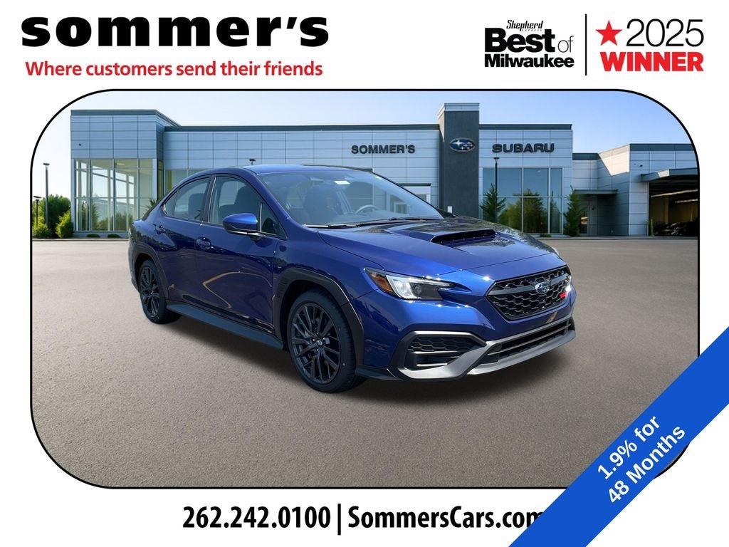 2026 Subaru WRX Base in Sapphire Blue Pearl — front three-quarter view