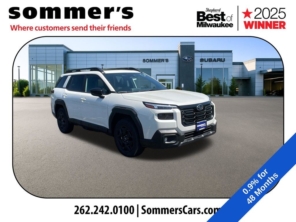 2026 Subaru OUTBACK Limited in Crystal White Pearl — front three-quarter view