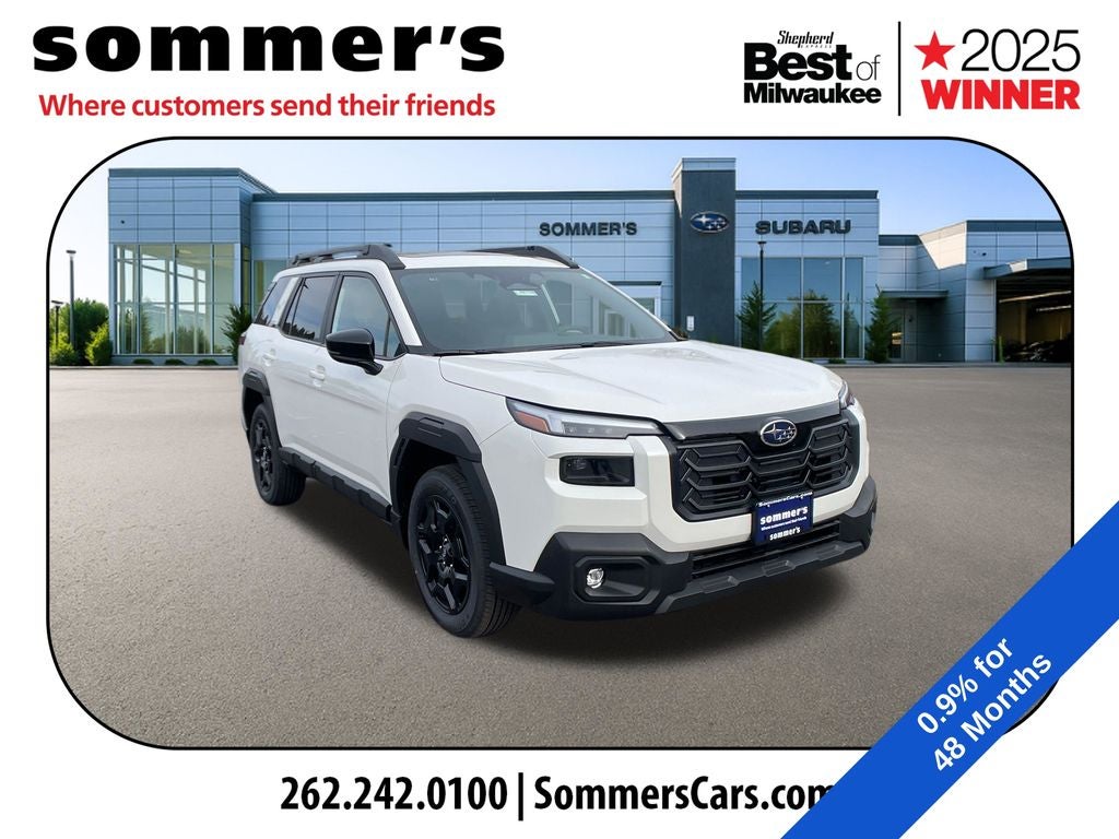 2026 Subaru OUTBACK Limited in Crystal White Pearl — front three-quarter view