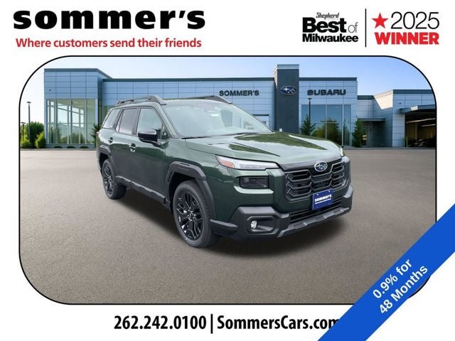 2026 Subaru OUTBACK Limited XT in Deep Emerald Green Pearl — front three-quarter view