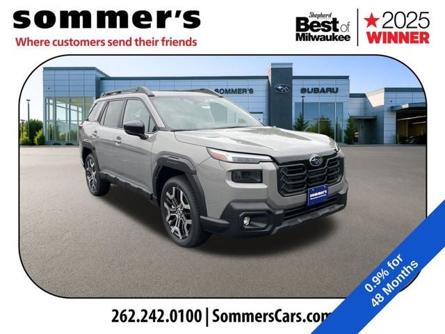 2026 Subaru OUTBACK Touring XT in River Rock Pearl — front three-quarter view