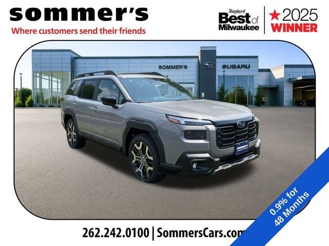 2026 Subaru OUTBACK Touring XT in River Rock Pearl — front three-quarter view