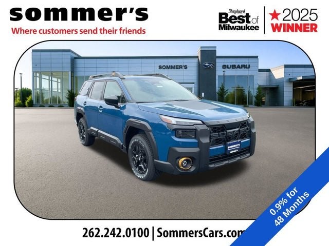 2026 Subaru OUTBACK Wilderness in Geyser Blue — front three-quarter view